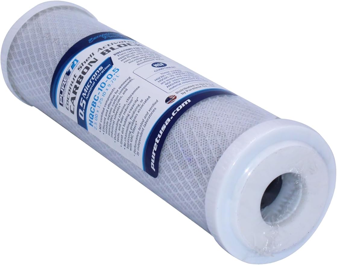 PureT HQCBC-10-0.5, 10x 2.5" Coconut Carbon Block Filter - NSF Certified - Cononut Shell Activated Carbon removes Chlorine, Dirt and More (.5 u Micron Rated)