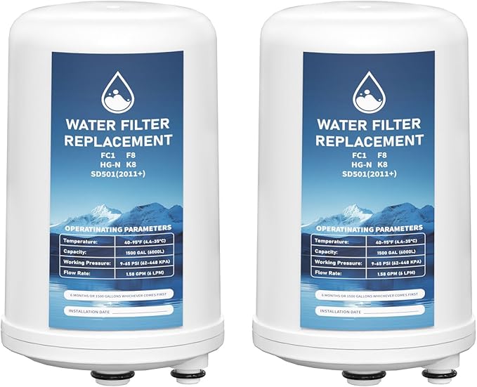 FC1 HG-N F8 Water Filter Replacement Cartridge Compatible with Enagic Leveluk K8, SD501 (2011+), JRIV 8-Plate Ionizer Machines Alkaline Water System, Pack of 2