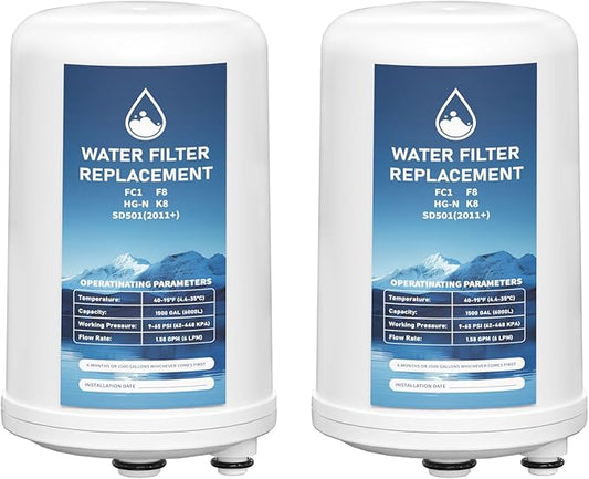 FC1 HG-N F8 Water Filter Replacement Cartridge Compatible with Enagic Leveluk K8, SD501 (2011+), JRIV 8-Plate Ionizer Machines Alkaline Water System, Pack of 2