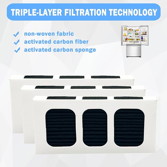 3 Pcs Refrigerator Air Filter Compatible with Frigidaire FRFG1723AV, FRSS2623ASC, FRSS2623ASD, GRQC2255AF0, GRSC2352AD0, GRSC2352AD1, GRSC2352AD2, GRSC2352AD3, GRSC2352AF0, GRSC2352AF2, GRSC2352AF3
