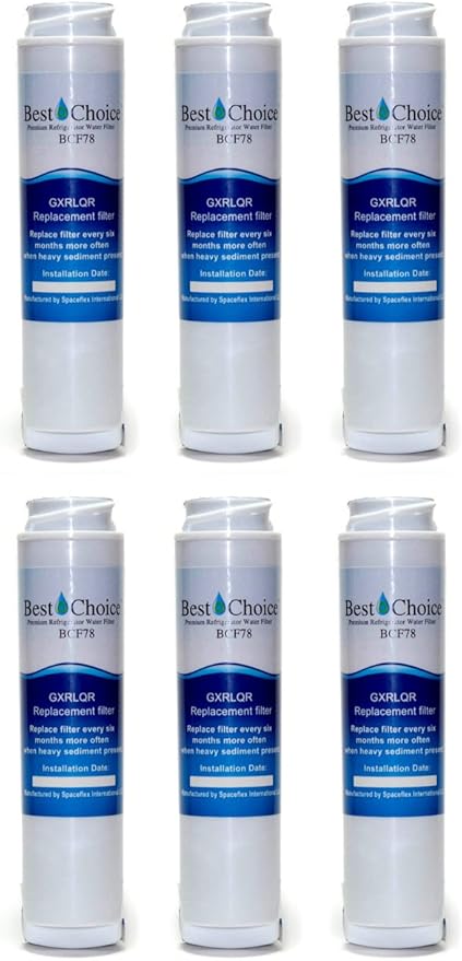 BCF78 Compatible with GE GXRLQR Certified Refrigerator Replacement Cartridge Fits GXRLQ, GX1S50, GXSTQ, GXRLOR SmartWater Twist and Lock Inline Filter (6-Pack)