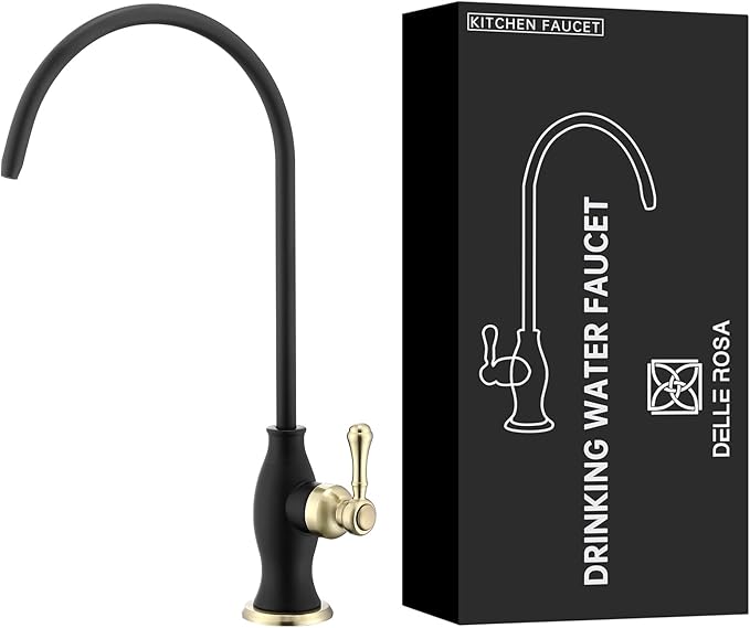 Delle Rosa Drinking Water Faucet, Stainless Steel Kitchen Water Filter Faucet, Commercial Water Filtration Faucet for Under Sink Water Filter System Black& Gold,Non-Air Gap