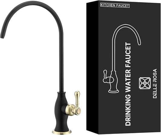 Delle Rosa Drinking Water Faucet, Stainless Steel Kitchen Water Filter Faucet, Commercial Water Filtration Faucet for Under Sink Water Filter System Black& Gold,Non-Air Gap