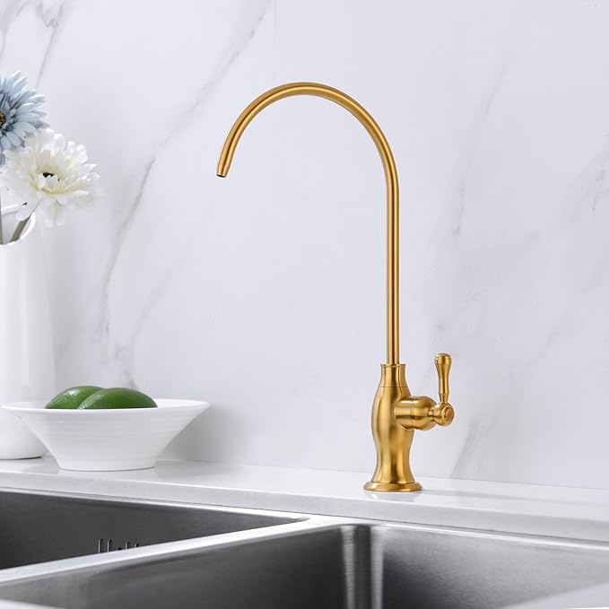 Delle Rosa Brushed Gold Drinking Water Faucet, Commercial Water Filtration Faucet for Under Sink Water Filter System,Stainless Steel Drinking Water Purifier Faucets,Brushed Gold(Deep Gold)