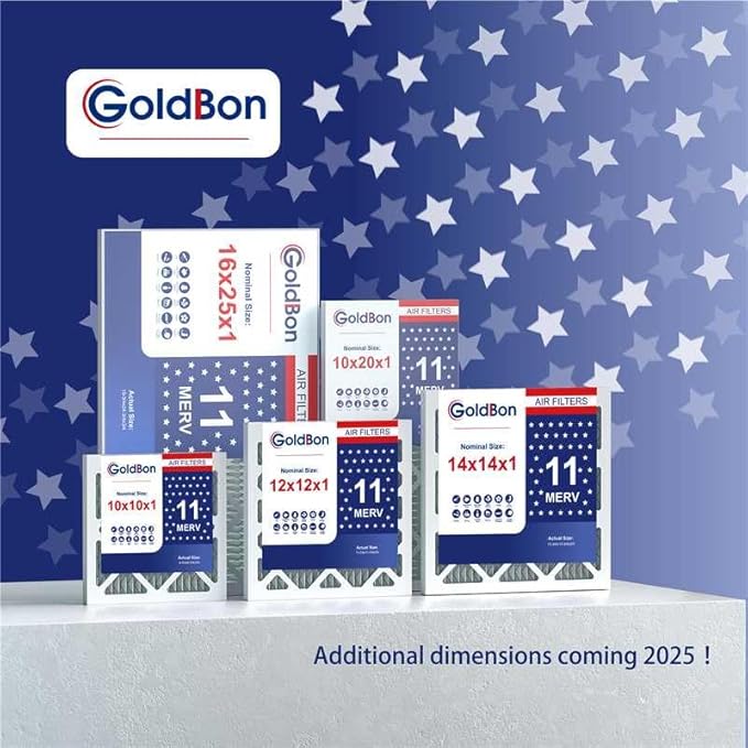 14x14x1 Air Filter 2 Pack MERV 11 MPR 1000 FPR 7- GoldBon AC Filter USA Design- Electrostatic Pleated Air Conditioner HVAC AC Furnace Filters for Pollen, Smoke,Pet Dander