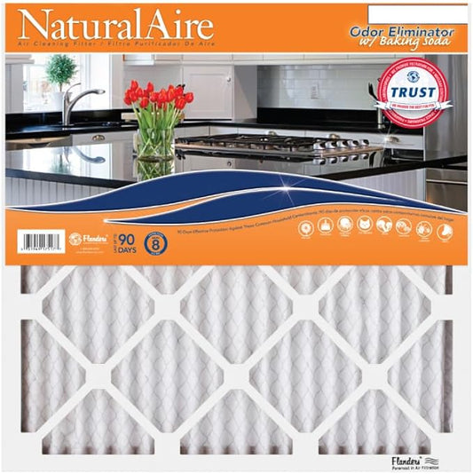 NaturalAire 16x25x1 Pleated Air Filter - Odor Eliminator with Baking Soda, 4-Pack of MERV 8. Controls Household Odors and Traps Harmful Airborne Particles, Lasting Up To 90 Days. 84857.011625