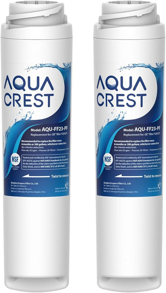AQUA CREST FQROPF, FQSLF Under Sink Water Filter, NSF/ANSI 401 Certified, Replacement for GE FQROPF, FQSLF, GXSV65R, GQSV65R, PXRQ15F, PNRQ15F, Reduces PFAS, PFOA/PFOS (2 Pack)