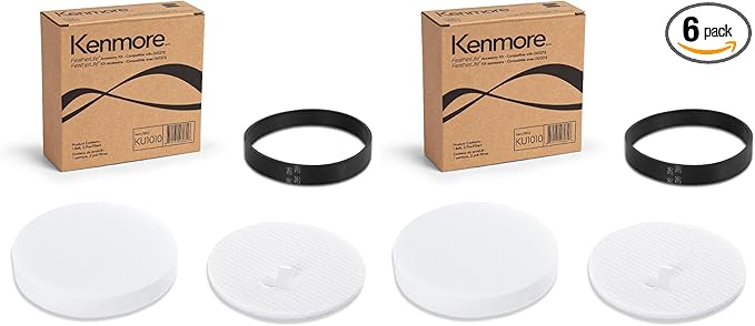 Kenmore KU1010 Pre-filters and Replacement Belt for Bagless Upright Vacuum Lightweight Cleaner DU1275, DU1040 (Pack of 2)