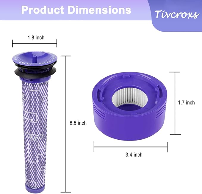 10 Pack Replacement Vacuum Filters Compatible with Dyson V7, V8 Cordless Vacuums - 5 Pre-Filters, 5 Post-Filters