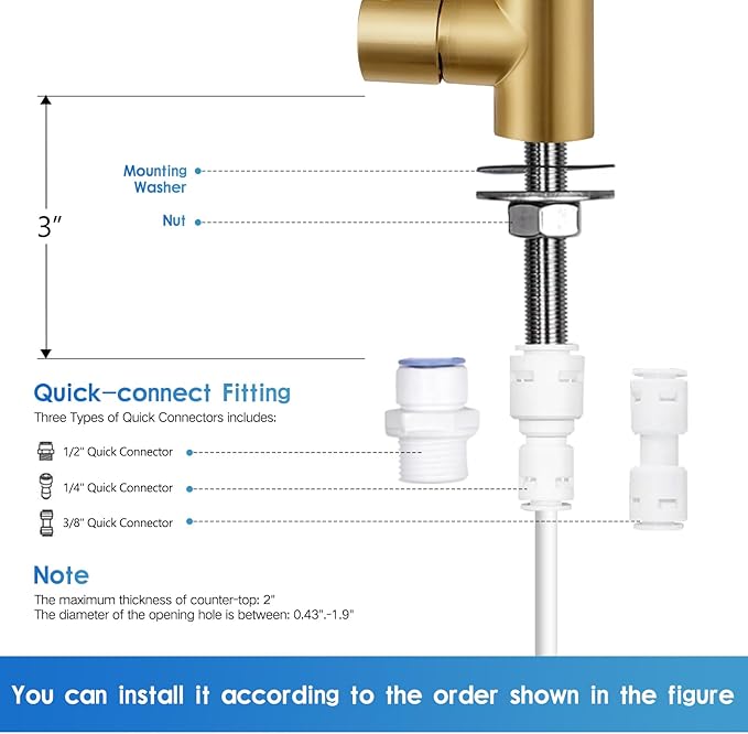 Drinking Water Faucet, Lead-Free Kitchen Water Filter Faucet for Reverse Osmosis or Water Filtration System, RO Faucet, Brushed Nickel (Golden)