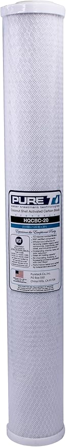 PureT HQCBC-20-1, 20x2.5" Coconut Carbon Block Filter - NSF Certified - Cononut Shell Activated Carbon removes Chlorine, Dirt and More (1 u Micron Rated)