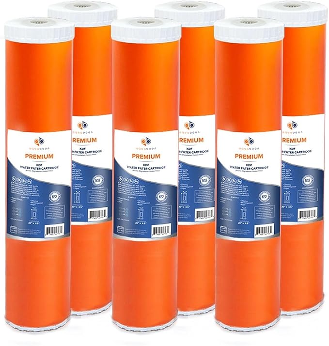 Aquaboon 5 Micron 20 x 4.5 Whole House Water Filter Replacement Cartridge KDF for 1-Stage Water Filtration System 6 Pack
