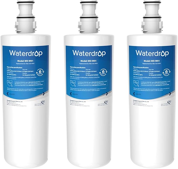 Waterdrop 3US-AF01 Under Sink Water Filter, Replacement for Standard Filtrete® 3US-AF01, 3US-AS01, Aqua-Pure AP Easy C-CS-FF, WHCF-SRC, WHCF-SUFC, WHCF-SUF, NSF/ANSI 42 Certified, Pack of 3