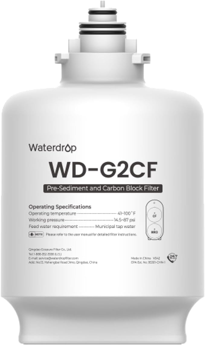 Waterdrop G2CF Filter, Replacement for G2 & G2P600 & G2MNR Reverse Osmosis System, 12-Month Lifetime