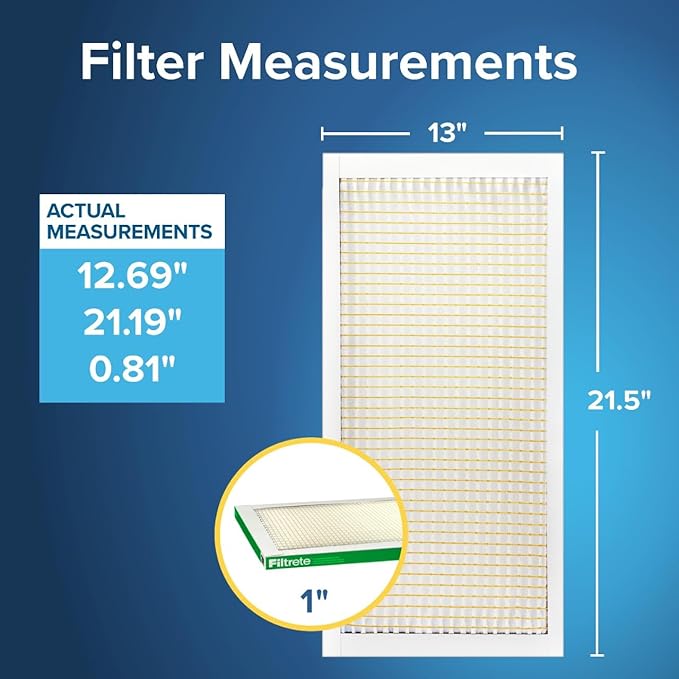 Filtrete 13x21.5x1 AC Furnace Air Filter, MPR 700, MERV 8, Tough on Pollen, Easy on Airflow, 3-Month Pleated 1-Inch Electrostatic Air Cleaning Filter, 6-Pack (Actual Size 12.69 x 21.19 x 0.81 in)