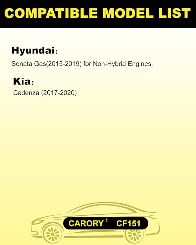 Cabin Air Filter w/Activated Carbon for Hyundai Sonata Gas (2015-2019) for Non-Hybrid Engines, Kia Cadenza (2017-2020), OE# 97133-C2000, C2H79-AP000, 97133-C1000, CF12151