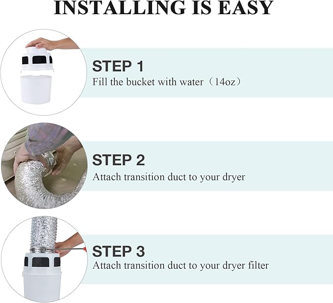 VIWINVELA 3 IN 1 Indoor Dryer Vent Kit Filter Bucket for Electric Dryers with 4-Inch by 5-Feet Double Layer Proflex Duct (White)