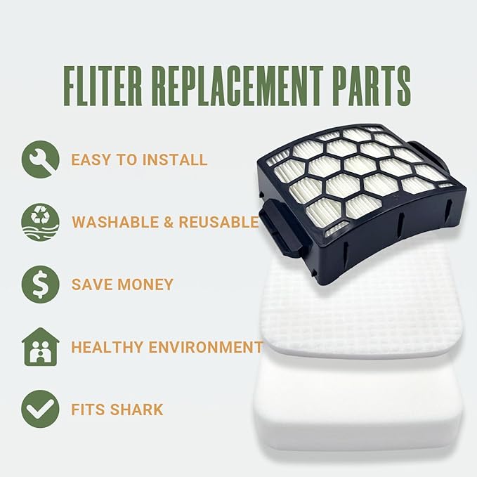 LA555 LA402 Filter Replacement Parts for Shark LA300, LA301, LA322, LA351, LA502, LA455, LA702 Rotator Lift-Away ADV DuoClean PowerFins Upright Vacuum, XHF320 and XFFK320, 2 HEPA+4 Foam&Felt Filters