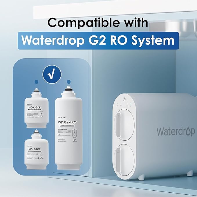 Waterdrop G2-2CFRO Filter, Replacement for G2 Reverse Osmosis System, 2-year Lifetime, Pack of 2 G2CF Filters and 1 G2MRO Filter, Reduce PFAS