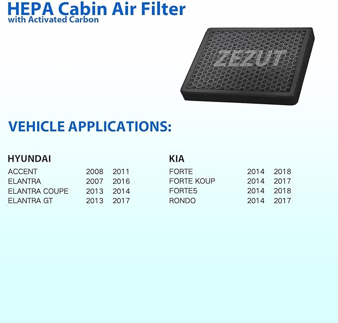 Cabin Air Filter, for Hyundai 2008-2011 Accent, 2007-2016 Elantra, 2014-2018 Kia Forte, 2014-2017 Forte Koup, 2014-2018 Forte5 (CF10728)