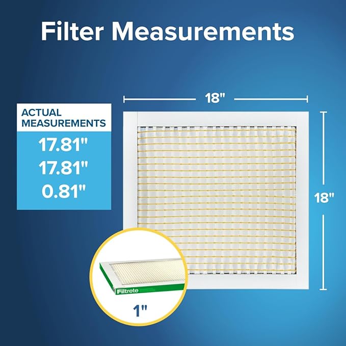 Filtrete 18x18x1 AC Furnace Air Filter, MPR 700, MERV 8, Tough on Pollen, Easy on Airflow, 3-Month Pleated 1-Inch Electrostatic Air Cleaning Filter, 6-Pack (Actual Size 17.81 x 17.81 x 0.81 in)