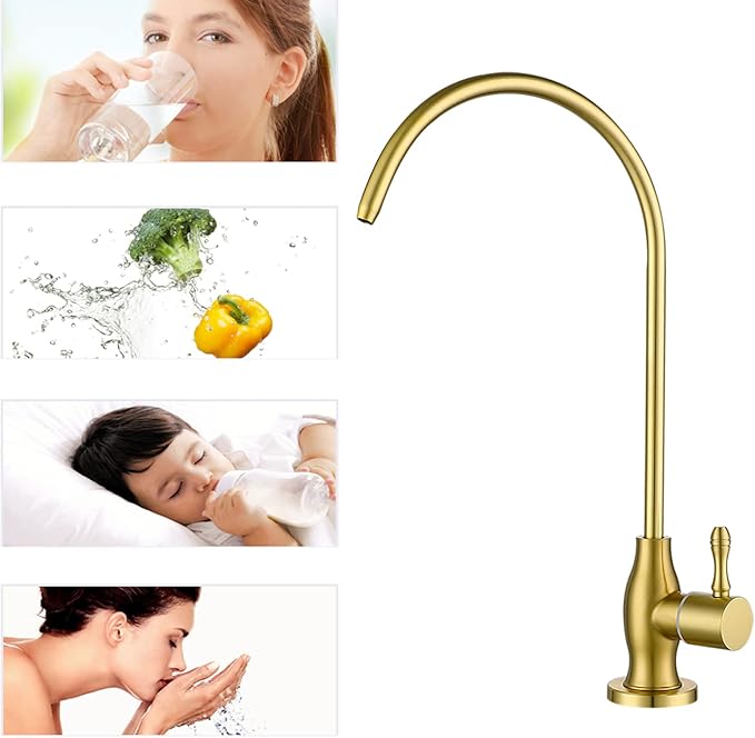 Drinking Water Faucet, for Under Sink Water Filter System Kitchen Bar Sink RO Faucet, Brushed Gold