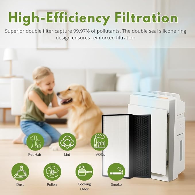 Nispira Replacement HEPA Carbon Filter Set Compatible with Panasonic Air Purifier Models F-ZXHP55Z, F-ZXHD55Z, F-PXH55A, F-VXH50A, F-PXM55A, F-PXH55C, True HEPA + Activated Carbon, 1 Set