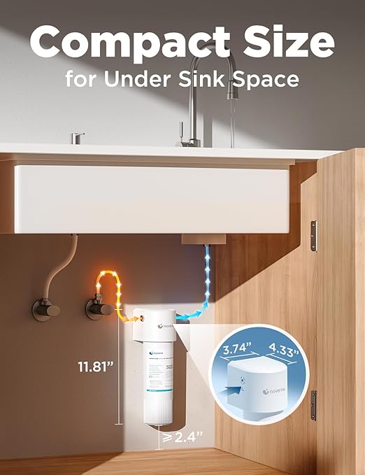 NOVETE Under Sink Water Filter, 3-Years, 30000 Gallons, Reduce 99.5% Chlorine, PFAS, Bad Taste, NSF/ANSI 42/372, Water Filtration System with Stainless Faucet, USA Tech, Do Not Reduce TDS, UWF0A-KPC