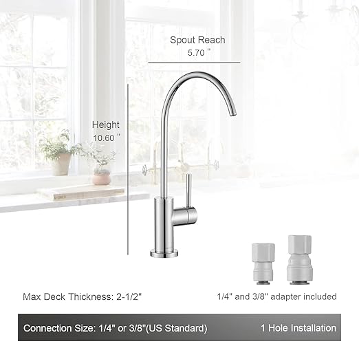 AguaStella AS09CH Chrome Stainless Steel Kitchen Water Filter Faucet RO Faucet for Most Reverse Osmosis Units or Water Filtration System in Non-Air Gap