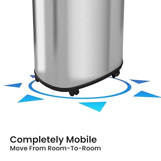 iTouchless 16 Gallon Open Top Kitchen Trash Can Recycling Bin with Wheels and Double Odor Filters Oval Commercial Stainless Steel 60 Liter Trashcan for Home Office Work Bedroom Livingroom Garage