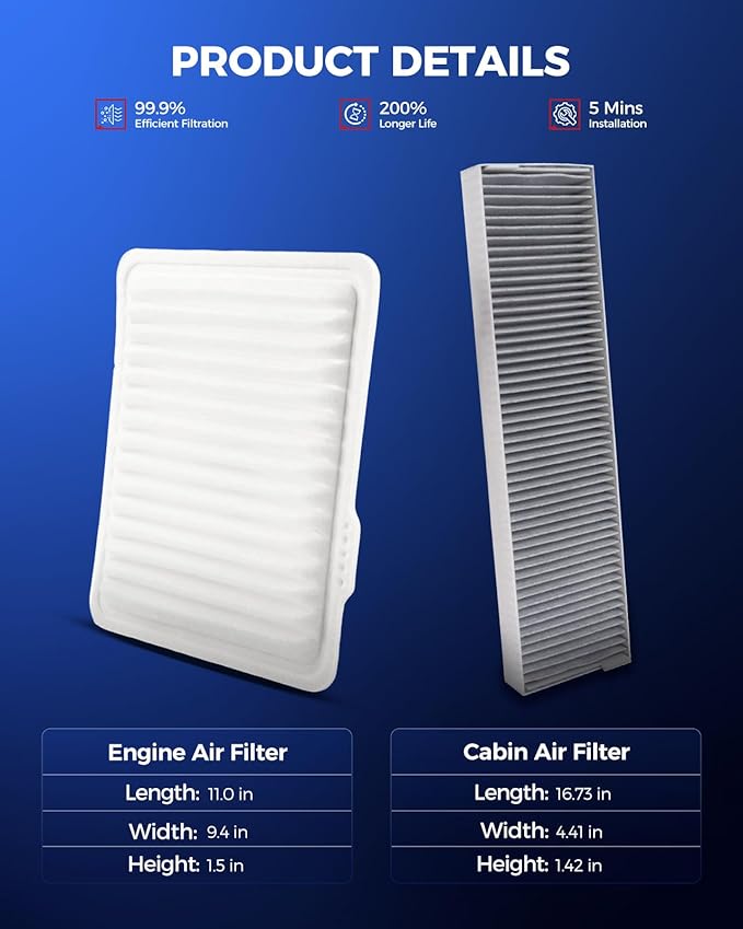 KAX Engine & Cabin Air Filter Kit, Replacement for Chevrolet Equinox 2005-2009, Saturn Vue 2002-2007, Pontiac Torrent 2006-2009, Suzuki XL-7 2007-2009, Replace# CA9492 CF10141
