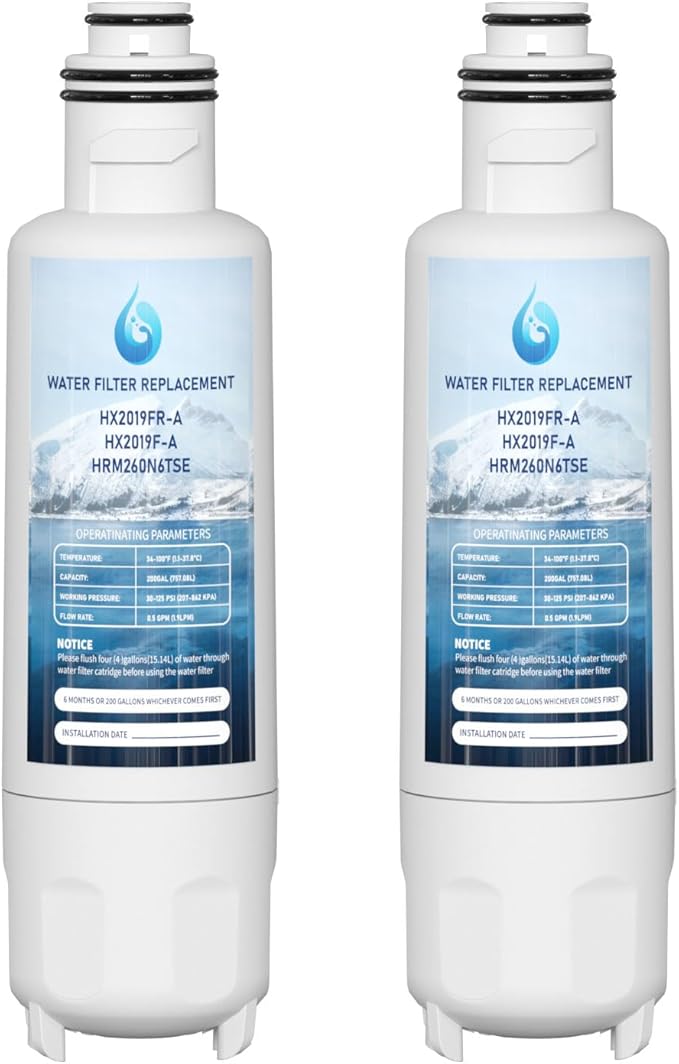 HX2019F-A HX2019FR-A Water Filter Replacement, Compatible With Hisense HRM260N6TSE, HRFD560SW, HRCD585BW, HRFD634BW, HRCD650BW, HRCD586TBWB and Mora MRM260N6TSE 2 Pack
