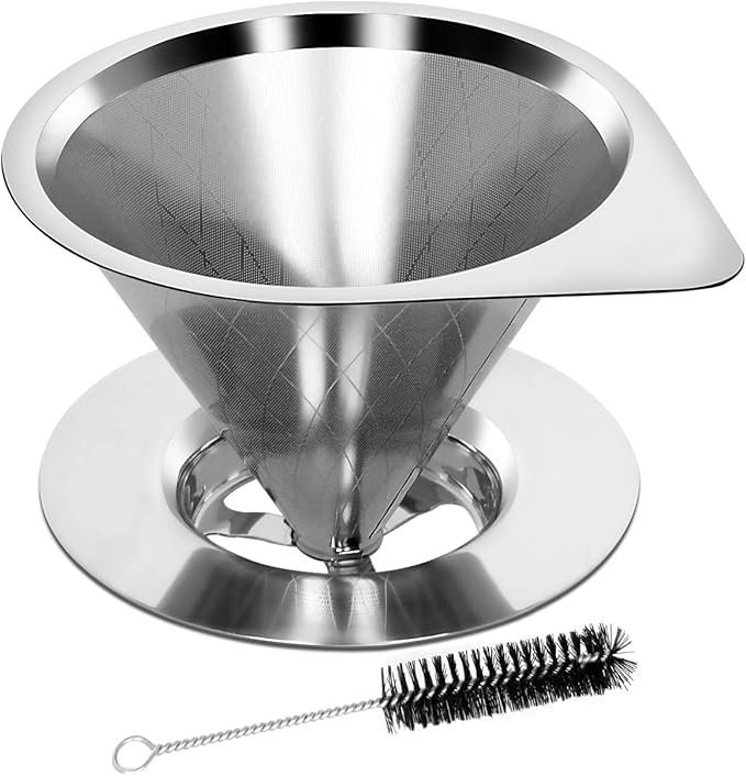 LHS Pour Over Coffee Dripper Reusable Coffee Filter Paperless Coffee Filter Stainless Steel Pour Over Coffee Maker Cone Coffee Dripper for 1-2 Cup,Argyle Pattern