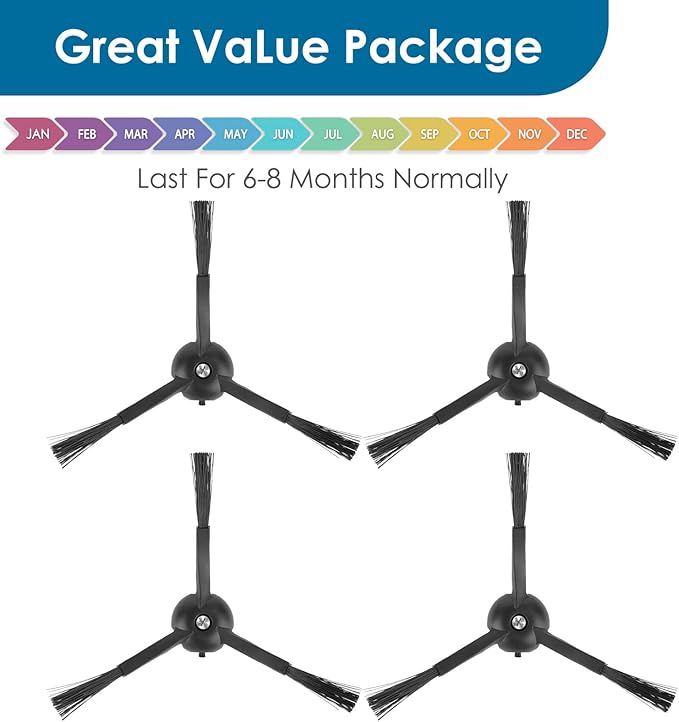 (4 Pack) Side Brushes for Roborock Q5 Max+, S8 MaxV Ultra, Q5 Pro, Q8 Max+, Q Revo, Qrevo Pro, Qrevo S, Qrevo Slim, Qrevo Master, S8 Pro Ultra, S7 MaxV Ultra, Q7 Max, Q7 Max+, Q5 Pro+, S7 & E Series