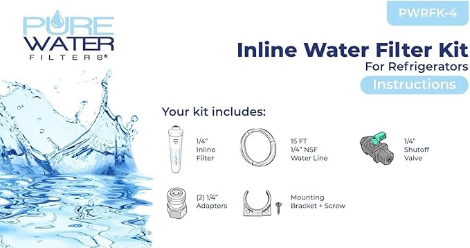 PureWater Filters Inline Water Filter Kit for Refrigerators with Ice Makers - Push To Connect Fittings - Easy Installation