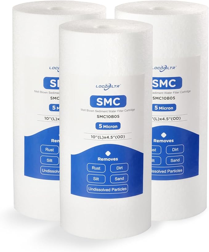 Whole House 5 Micron 10" x 4.5" Polypropylene Sediment Well Water Filter Cartridge Replacement for DGD-5005, 155357-43, FP15B, SDC-45-1005, CMB-510-HF, PP10BB, HD-950A, W15-PR, GXWH40L (Pack of 3)