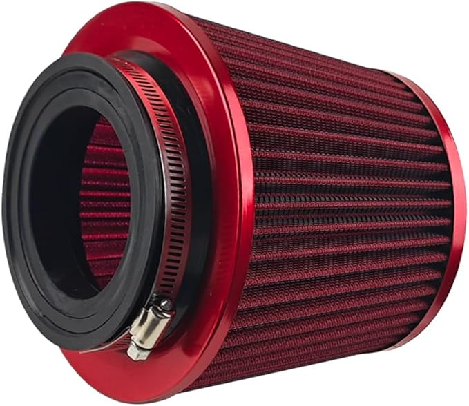 Car Clamp-On Air Intake Filter, 3 In 3.5 In 4 In Round Tapered Vehicle Cone Air Filters, High-Performance ＆ Washable Auto Replacement Intake Filtering Accessories, Universal Fit (Red)