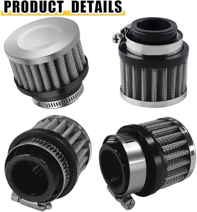 Air Filter, Valve Cover Breather, 25mm Auto Crankcase Cold Air Filter Cleaner with Adjustable Clamp, Breather Turbo Vent Cleaner Automotive Accessories Fit for Cars and Motorcycles (Silver)