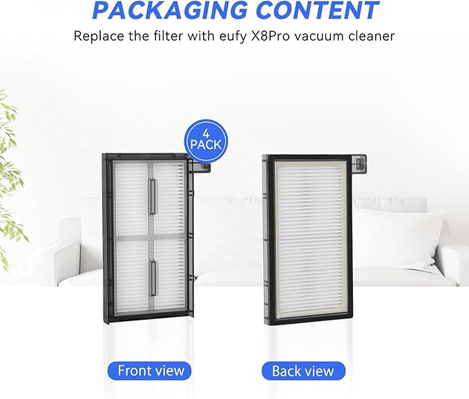 Filter Replacement for Eufy X8 Pro: Washable Vacuum Filters Replacement Parts Compatible with Eufy X8 Pro Robovac Series Robot Cleaners,perfect Fit（4 Pack）