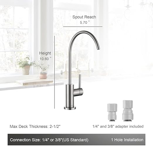 AguaStella AS09SS Stainless Steel Kitchen Water Filter Faucet RO Faucet for Most Reverse Osmosis Units or Water Filtration System in Non-Air Gap