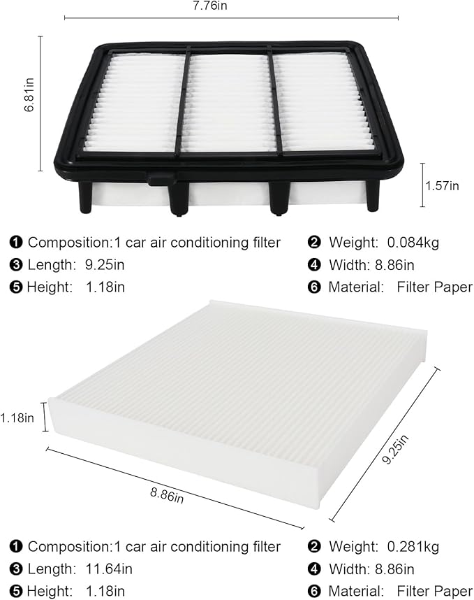 Engine Air Filter Replacement 17220-6A0-A00, 80292-SDA-A01Cabin Air Filter Combo Set Compatible with Honda Civic 1.5L 2022-2023, 2018-2022 Honda Accord 1.5L Turbo only