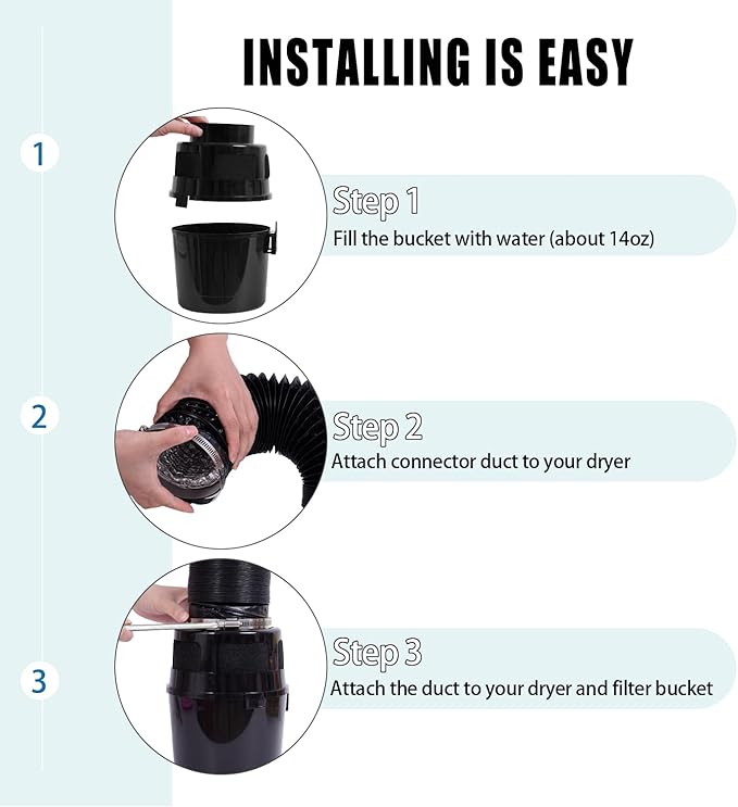 VIWINVELA Indoor Dryer Vent Kit Bucket Lint Trap Dryer Vent (Black Dryer Vent Box - No Duct Included)