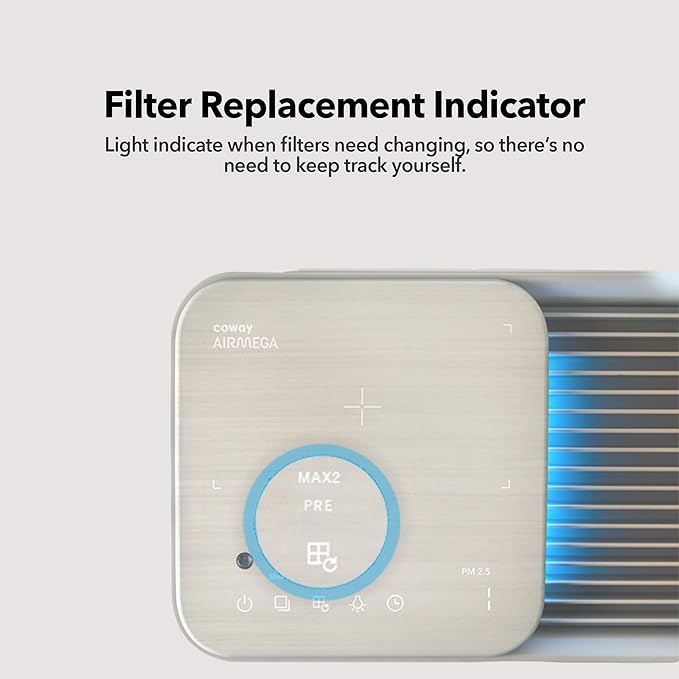 COWAY Air Purifiers for Home Up to 1,298ft², Washable Pre-Filter and Particulate Filter for Smoke, Allergies, Pet Dander, Odor, AQI, Smart Mode, Wireless Charger, Timer, 5yr Warranty, Icon