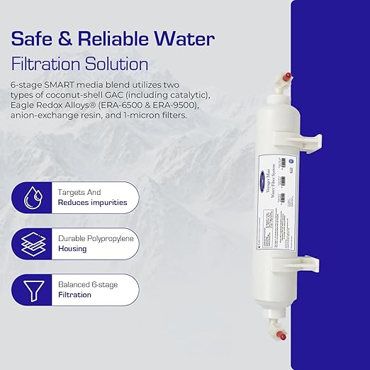 Crystal Quest Voyager Mini Inline Water Filter – 4-Stage Filtration, 2,000 Gallon Capacity, Fits 1/4" Tubing for Refrigerators, Ice Makers, Water Dispensers, Soda Makers & More
