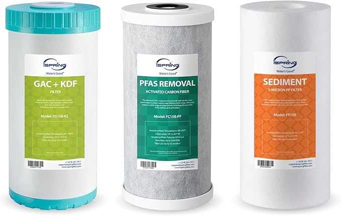 iSpring F3WGB31BPFKS Whole House Water Filter Replacement Pack, SGS-Tested Remove up to 99% PFAS, Also Target Heavy Metals, Sediments, Chlorine, Up to 12 Months, 4.5” x 10”, Fits WGB31B-PFKS