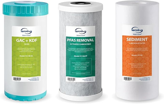 iSpring F3WGB31BPFKS Whole House Water Filter Replacement Pack, SGS-Tested Remove up to 99% PFAS, Also Target Heavy Metals, Sediments, Chlorine, Up to 12 Months, 4.5” x 10”, Fits WGB31B-PFKS