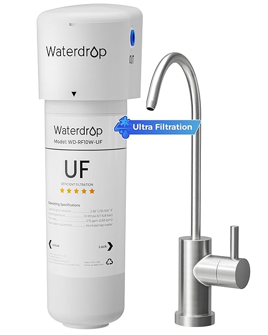 Waterdrop 10UBW-UF 0.01 μm Ultra Filtration Under Sink Water Filter System, Reduces Lead, Chlorine, Bad Taste & Odor, 1 Year, with Dedicated Brushed Nickel Faucet, USA Tech