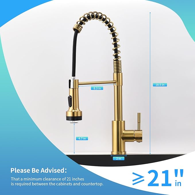 GIMILI Gold Kitchen Faucet with Pull Down Sprayer Single Hole Stainless Steel LED Faucet, Suitable for Farmhouses, RV, Laundry Room, Outdoor, and Campers. Llave para fregadero de cocina