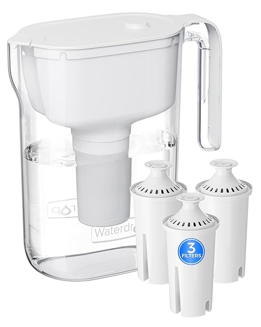 Waterdrop Water Filter Pitcher with 3 Replacement Filters, Can Work with Brita® Water Pitchers & Brita® Water Filters, BPA-Free, Fast Flow, Reduces Chlorine, Lead, Up to 6 Months, 7-Cup, White