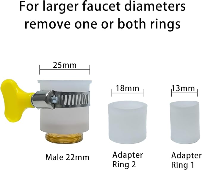 3 Pcs Universal Faucet Adapter, Kitchen Sink Hose Adapter Faucet Connector for Gooseneck Faucets with 13-25mm Outer Diameter, Compatible with Dishwasher, Water Filter(22mm Male Thread)